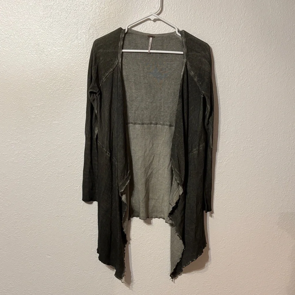 Free People Overdyed Open Front Waterfall Cardigan Small